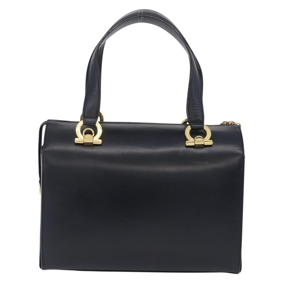 Salvatore Ferragamo Gancini Leather Navy Leather Handbag (Pre-Owned)