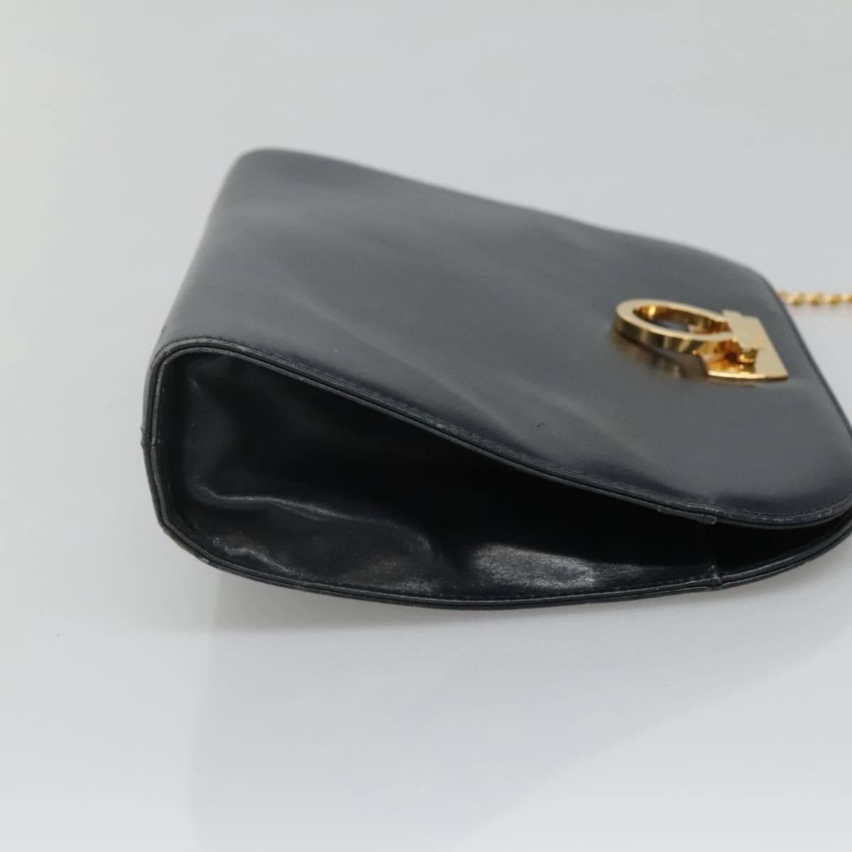 Salvatore Ferragamo Vintage Gancini Chain Leather Navy Leather Shoulder Bag Bag (Pre-Owned)