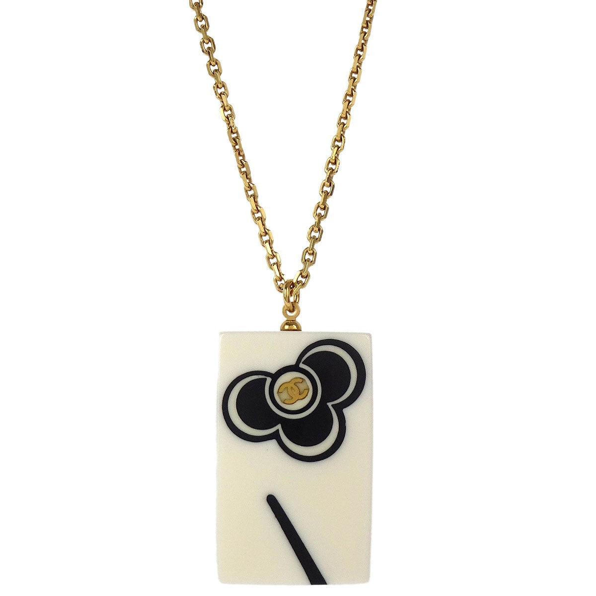 Chanel Vintage Cc Rectangular Pendant Metal And Resin Gold Gold_Plated Necklace Jewelry (Pre-Owned)