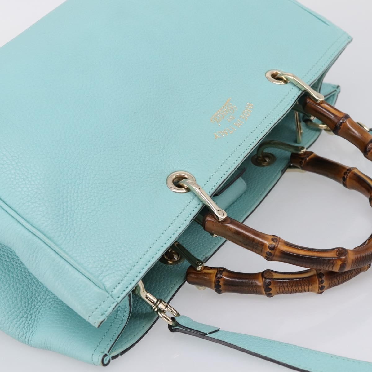 Gucci Bamboo Shopper Leather Blue Leather Tote Bag Bag (Pre-Owned)