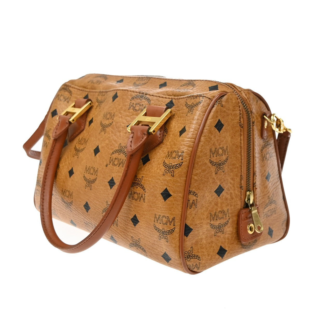 MCM Visetos Logogramme Canvas And Leather Brown Leather Handbag (Pre-Owned)