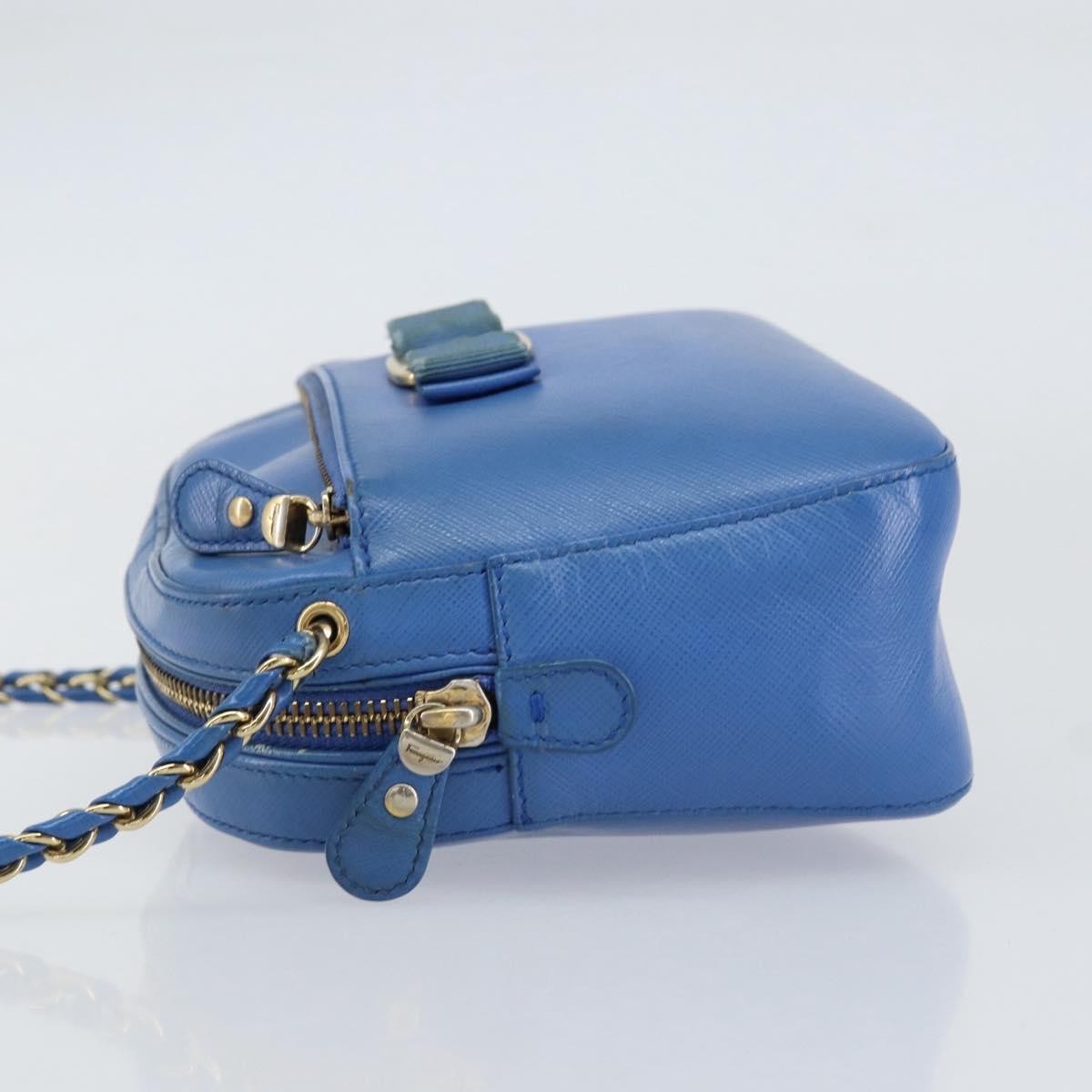 Salvatore Ferragamo Vala Chain Leather Blue Leather Shoulder Bag Bag (Pre-Owned)