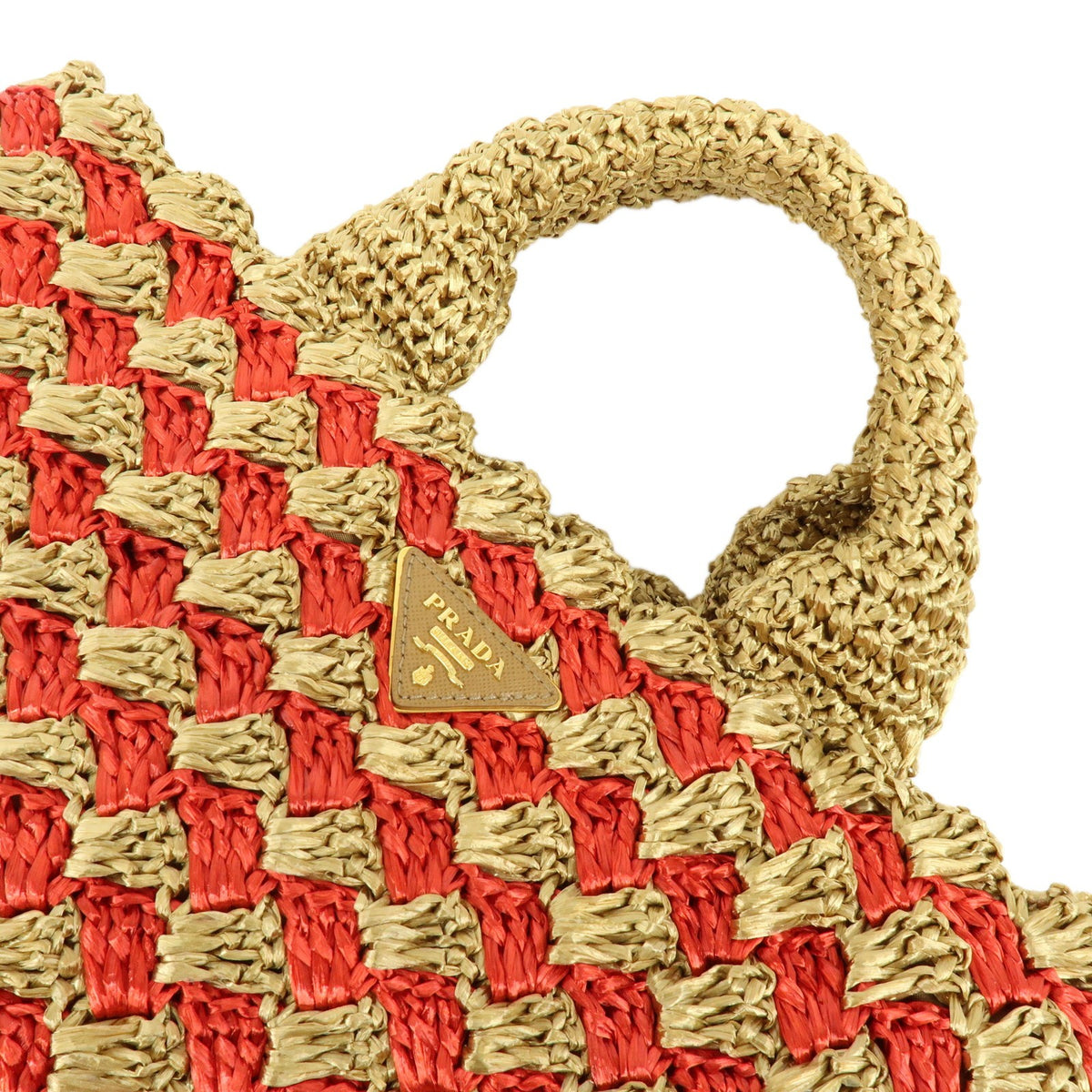 Prada Canapa Raffia Crochet Red Wicker Tote Bag Bag (Pre-Owned)
