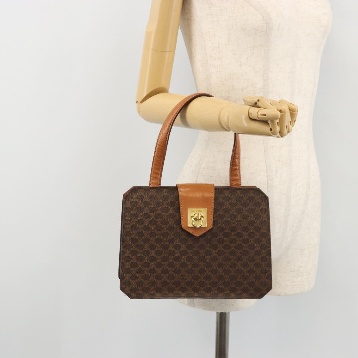 Celine Vintage Macadam Canvas Brown Canvas Handbag (Pre-Owned)