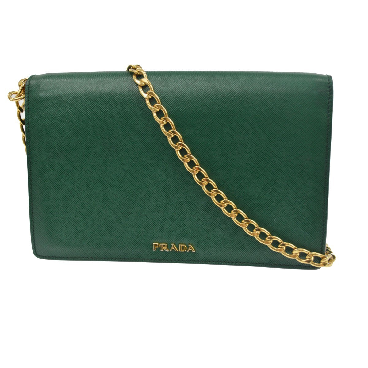 Prada Corolle Chain Saffiano With Metal Green Leather Shoulder Bag Bag (Pre-Owned)