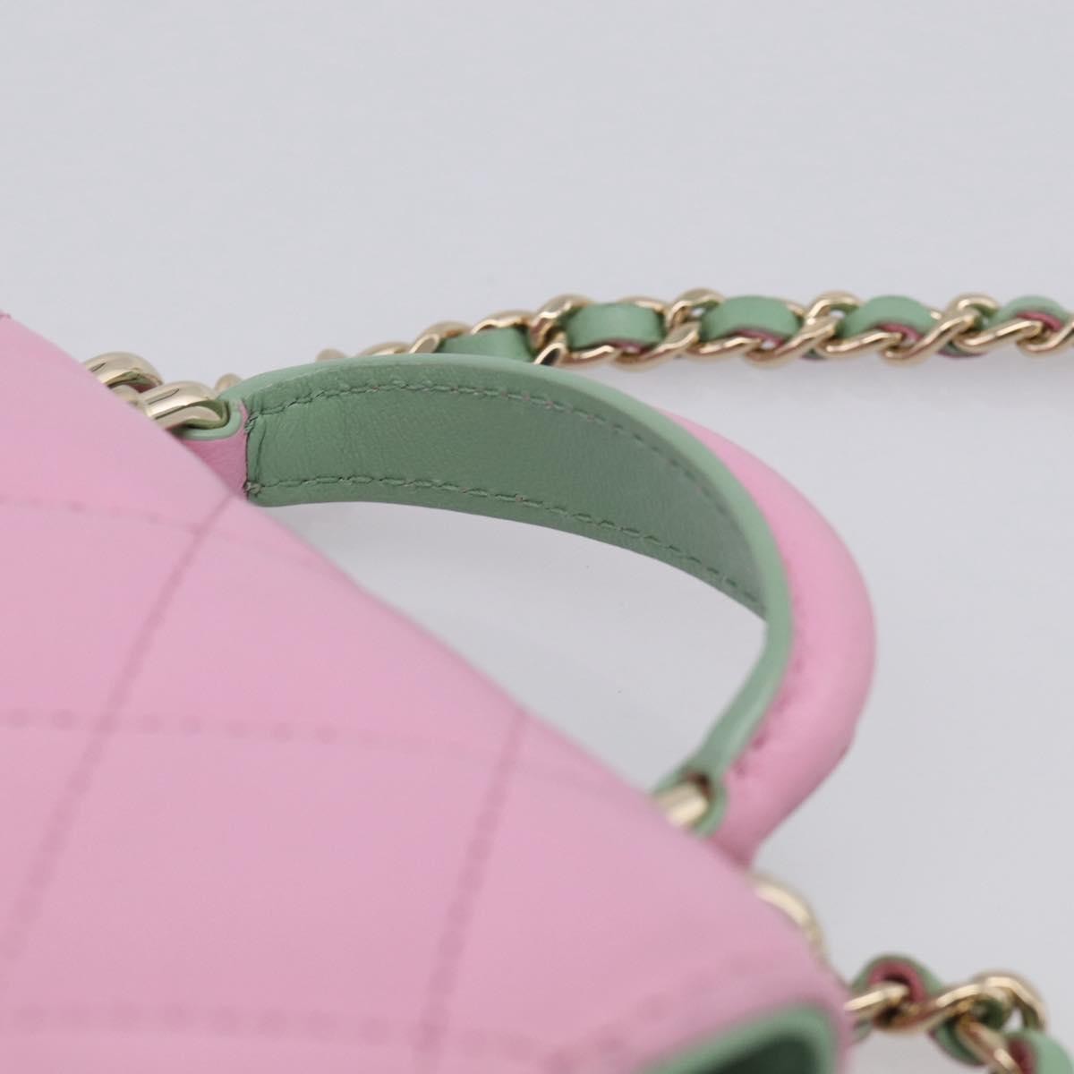 Chanel Square Classic Flap Top Handle Clutch With Chain Quilted Lambskin Pink Leather Clutche & Pouche Bag (Pre-Owned)