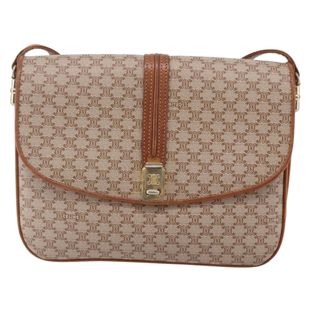 Celine Vintage Macadam Canvas And Leather Beige Canvas Shoulder Bag Bag (Pre-Owned)