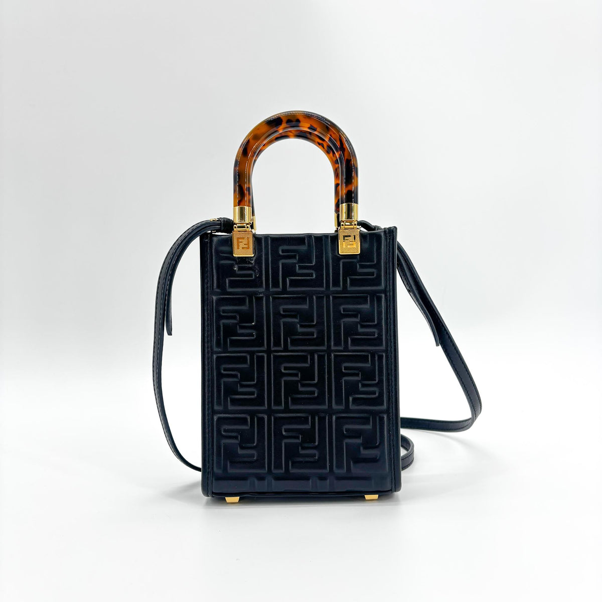 Fendi Sunshine Shopper Striped Suede Black Leather Tote Bag Bag (Pre-Owned)