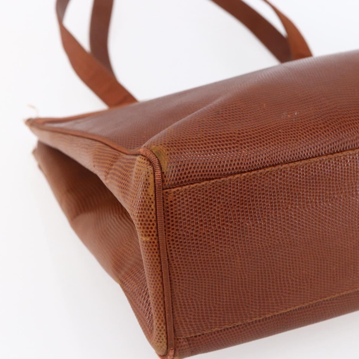 Salvatore Ferragamo Vintage Vara Bow Tote Lizard Embossed Leather Brown Leather Tote Bag Bag (Pre-Owned)