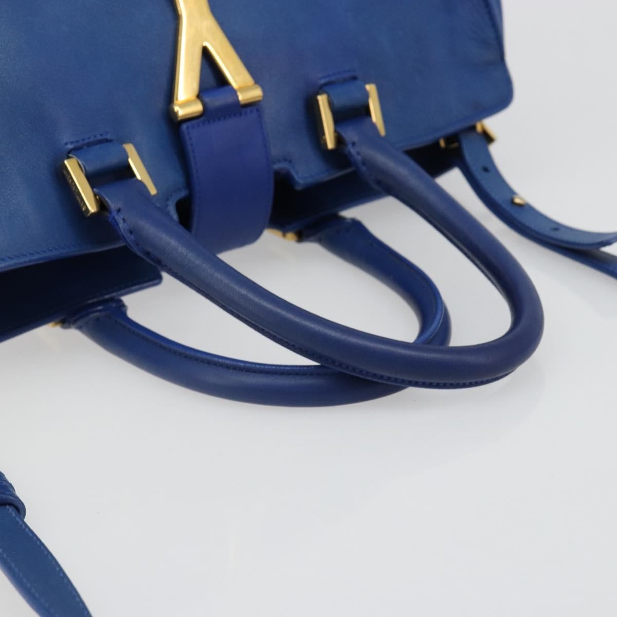 Saint Laurent Classic Y Cabas Leather Blue Leather Tote Bag Bag (Pre-Owned)
