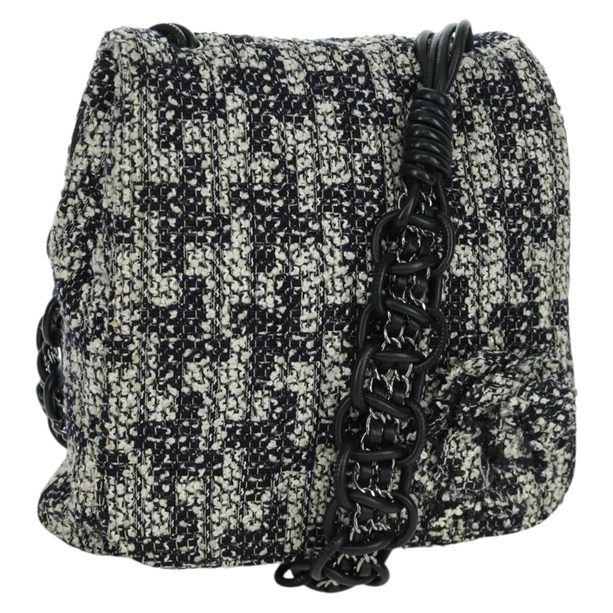 Chanel Camellia Messenger Tweed Black Tweed Shoulder Bag Bag (Pre-Owned)