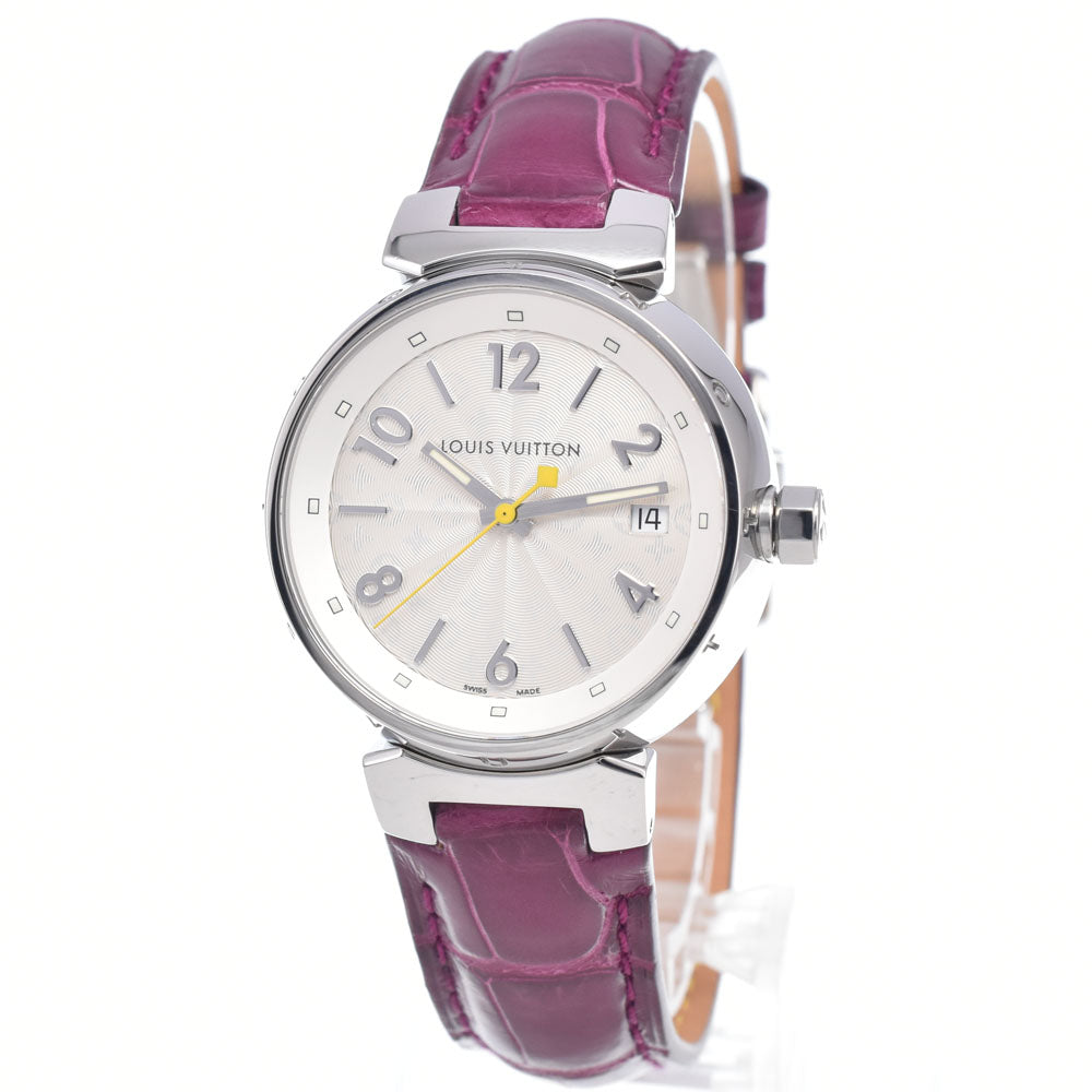 Louis Vuitton Tambour Quartz Stainless Steel And Monogram Vernis Watch (Pre-Owned)