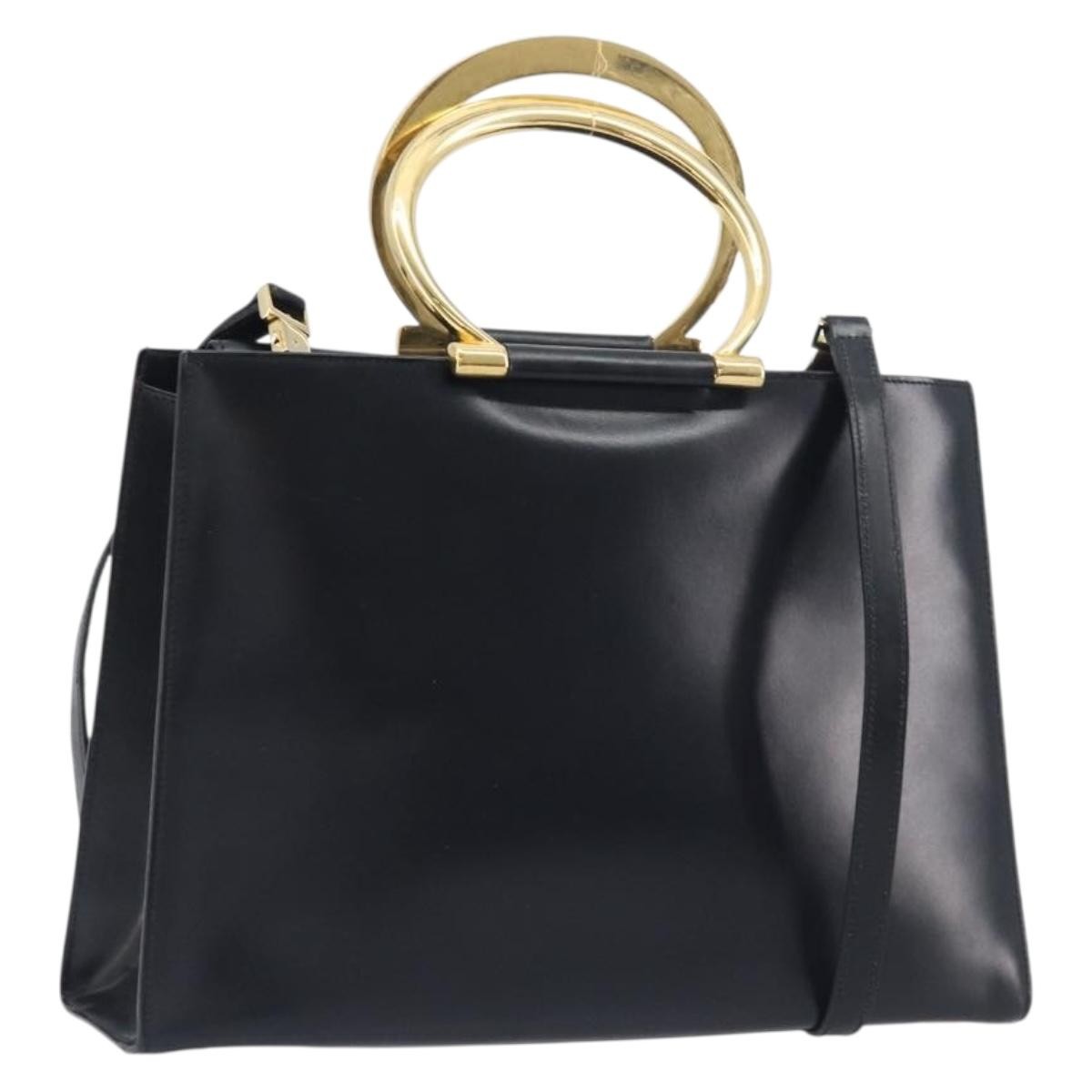 Celine Top Handle Leather Black Leather Handbag (Pre-Owned)