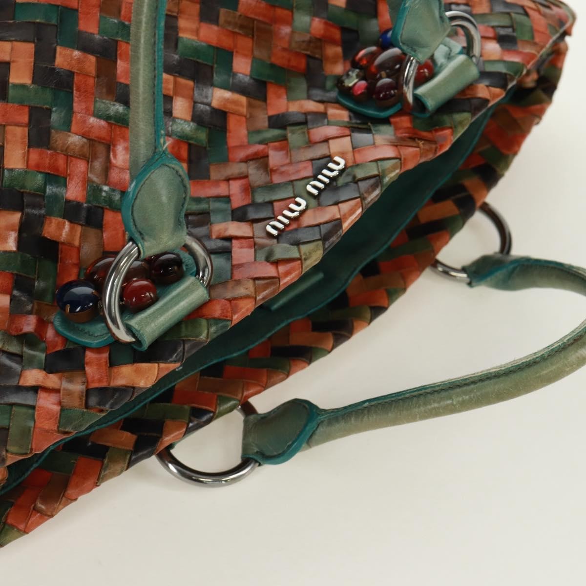 Miu Miu Chain Handle Pleated Leather Multicolour Leather Handbag (Pre-Owned)