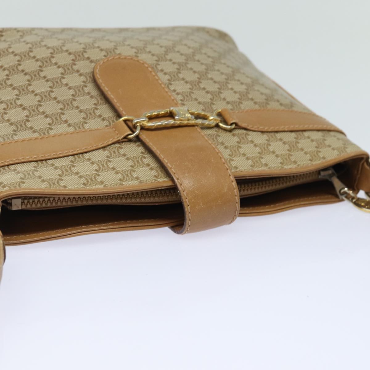Celine Vintage Macadam Canvas And Leather Beige Canvas Shoulder Bag Bag (Pre-Owned)