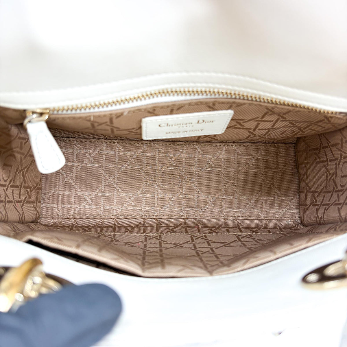 Christian Dior Lady Dior Grained Calfskin Gold Leather Handbag (Pre-Owned)