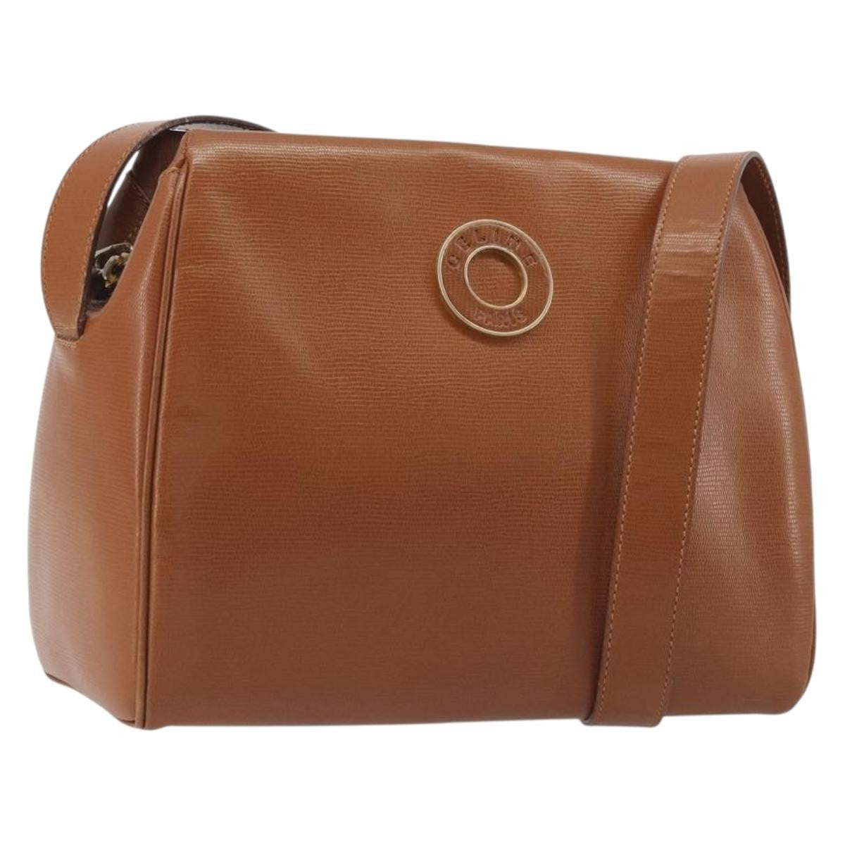 Celine Vintage Circle Logo Leather Brown Leather Shoulder Bag Bag (Pre-Owned)