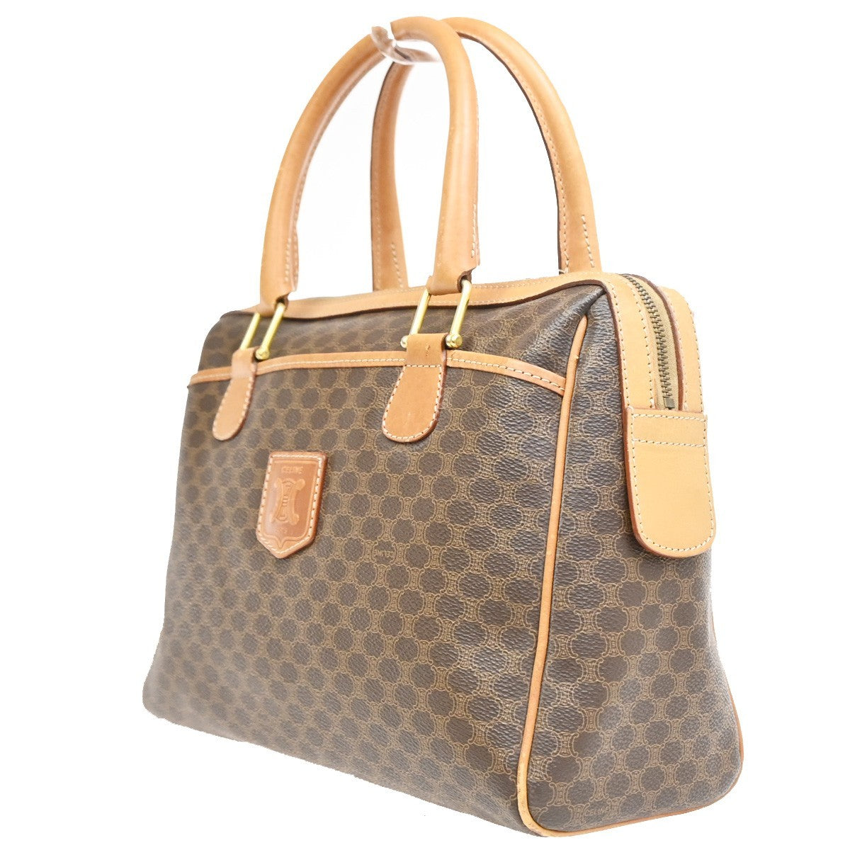 Celine Boston Triomphe Xl Coated Canvas Brown Canvas Handbag (Pre-Owned)