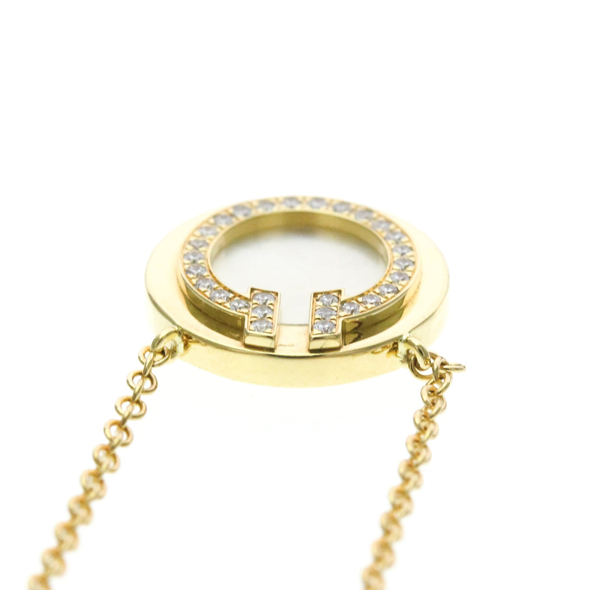 Tiffany & Co. T Circle Pendant 18K Yellow Gold With Diamonds And Mother Of Pearl Gold Yellow_Gold Necklace Jewelry (Pre-Owned)
