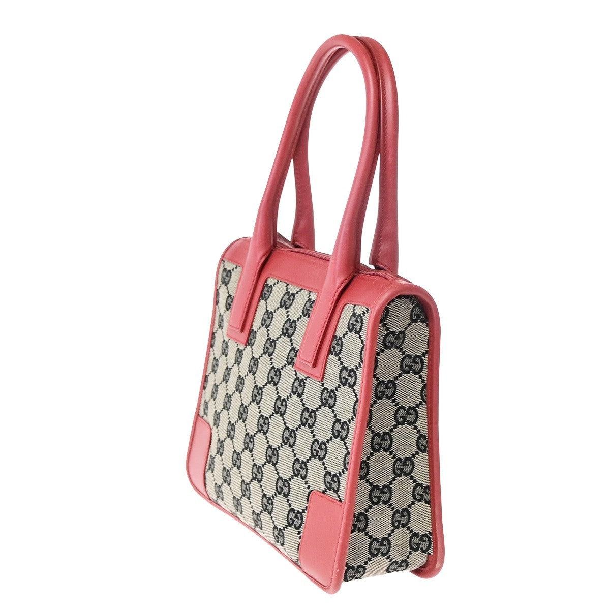 Gucci Vintage Zip Tote Gg Canvas With Leather Gray Canvas Tote Bag Bag (Pre-Owned)
