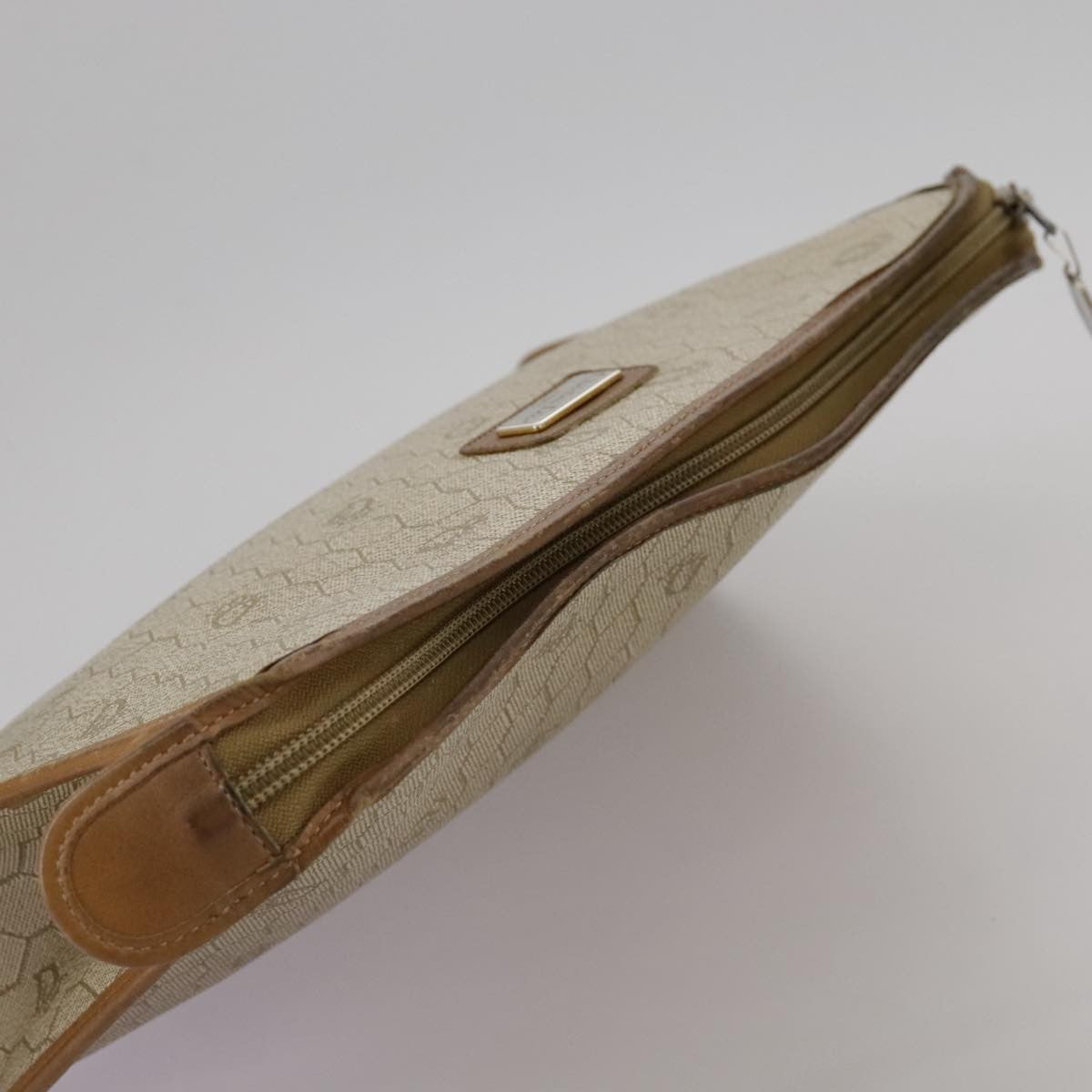 Christian Dior Vintage Honeycomb Zip Canvas And Leather Beige Canvas Clutche & Pouche Bag (Pre-Owned)