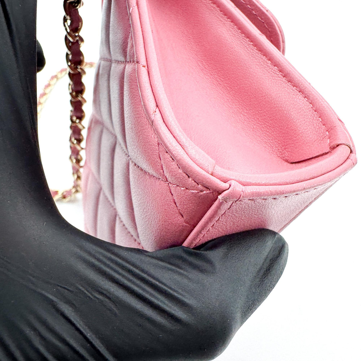 Chanel Square Classic Flap Top Handle Clutch With Chain Quilted Lambskin Pink Leather Clutche & Pouche Bag (Pre-Owned)