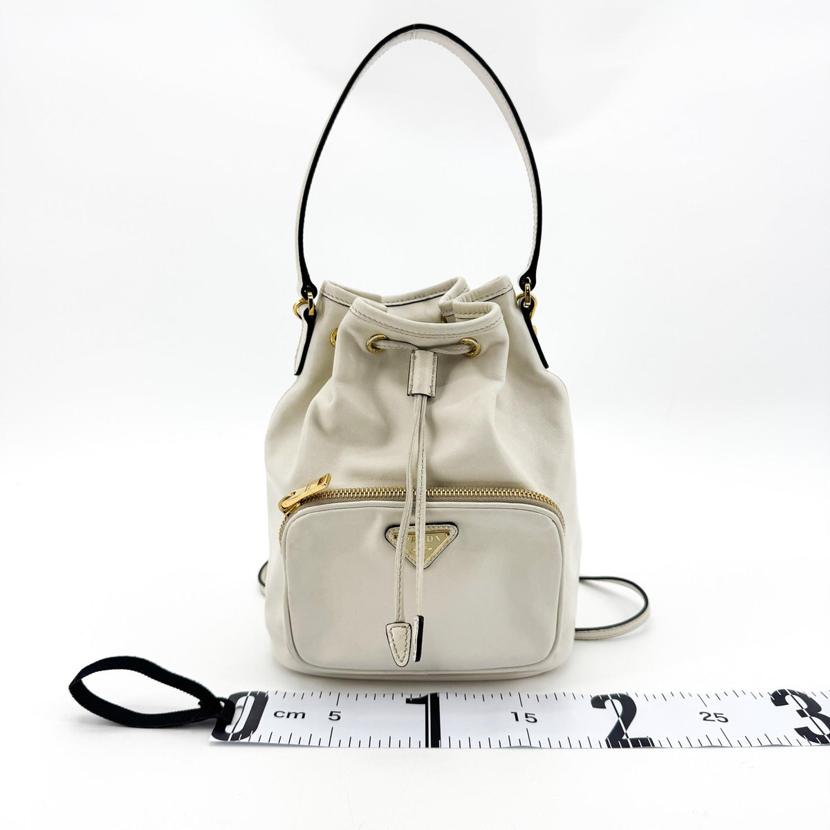 Prada Duet Drawstring Bucket Leather White Leather Handbag (Pre-Owned)