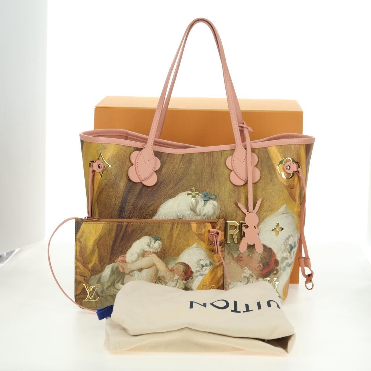 Louis Vuitton Neverfull Nm Limited Edition Jeff Koons Fragonard Print Canvas Pink Canvas Tote Bag Bag (Pre-Owned)