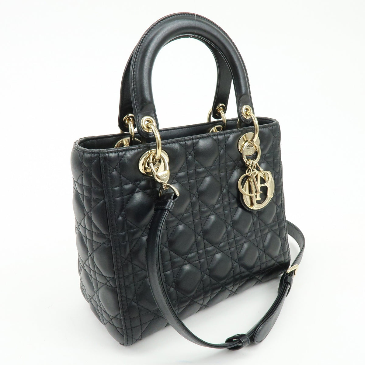 Christian Dior Lady Dior Black Leather Handbag (Pre-Owned)