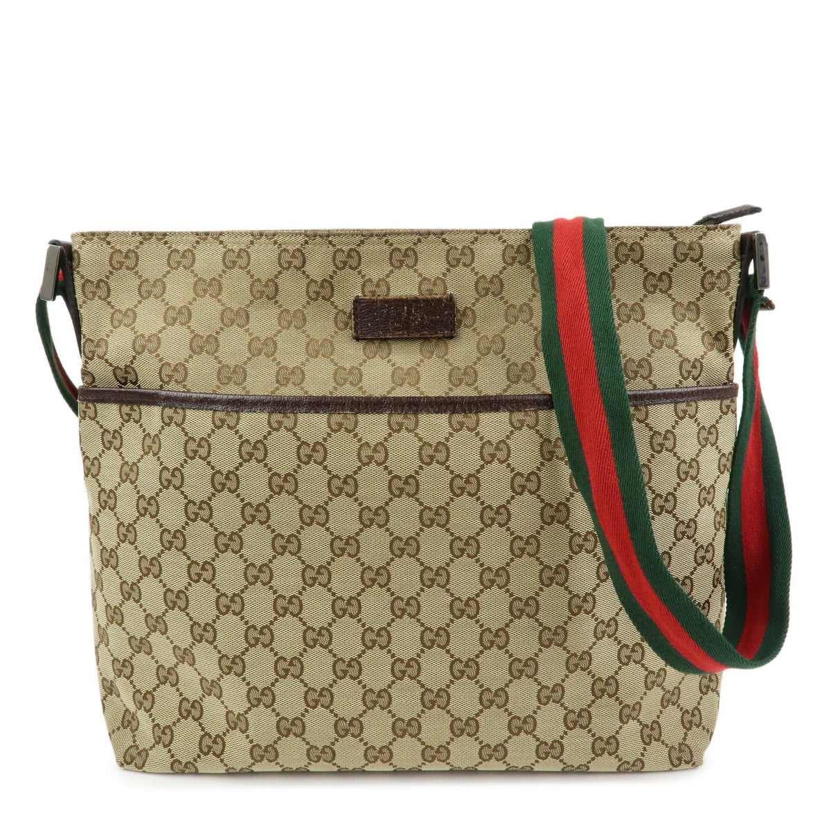 Gucci Web Strap Messenger Gg Canvas Beige Canvas Handbag (Pre-Owned)