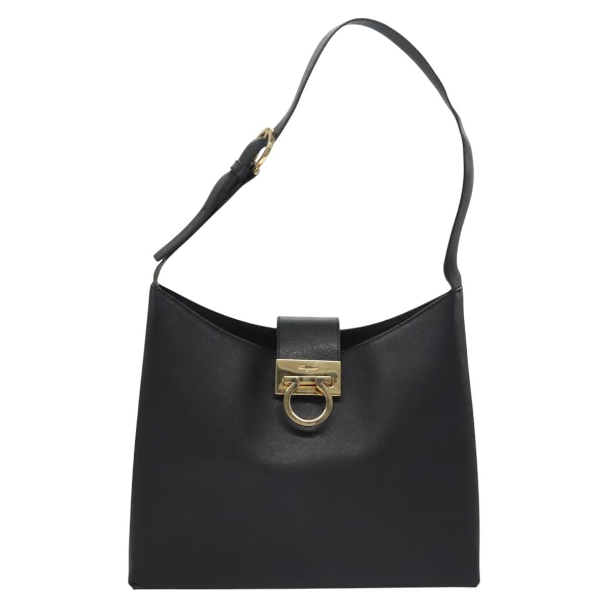 Salvatore Ferragamo Gancio Flap Hobo Leather Black Leather Shoulder Bag Bag (Pre-Owned)