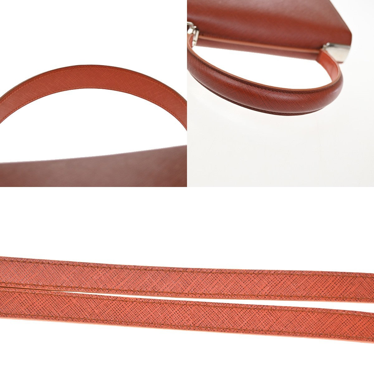 Salvatore Ferragamo Double Gancini Top Handle Saffiano Leather Brown Leather Handbag (Pre-Owned)