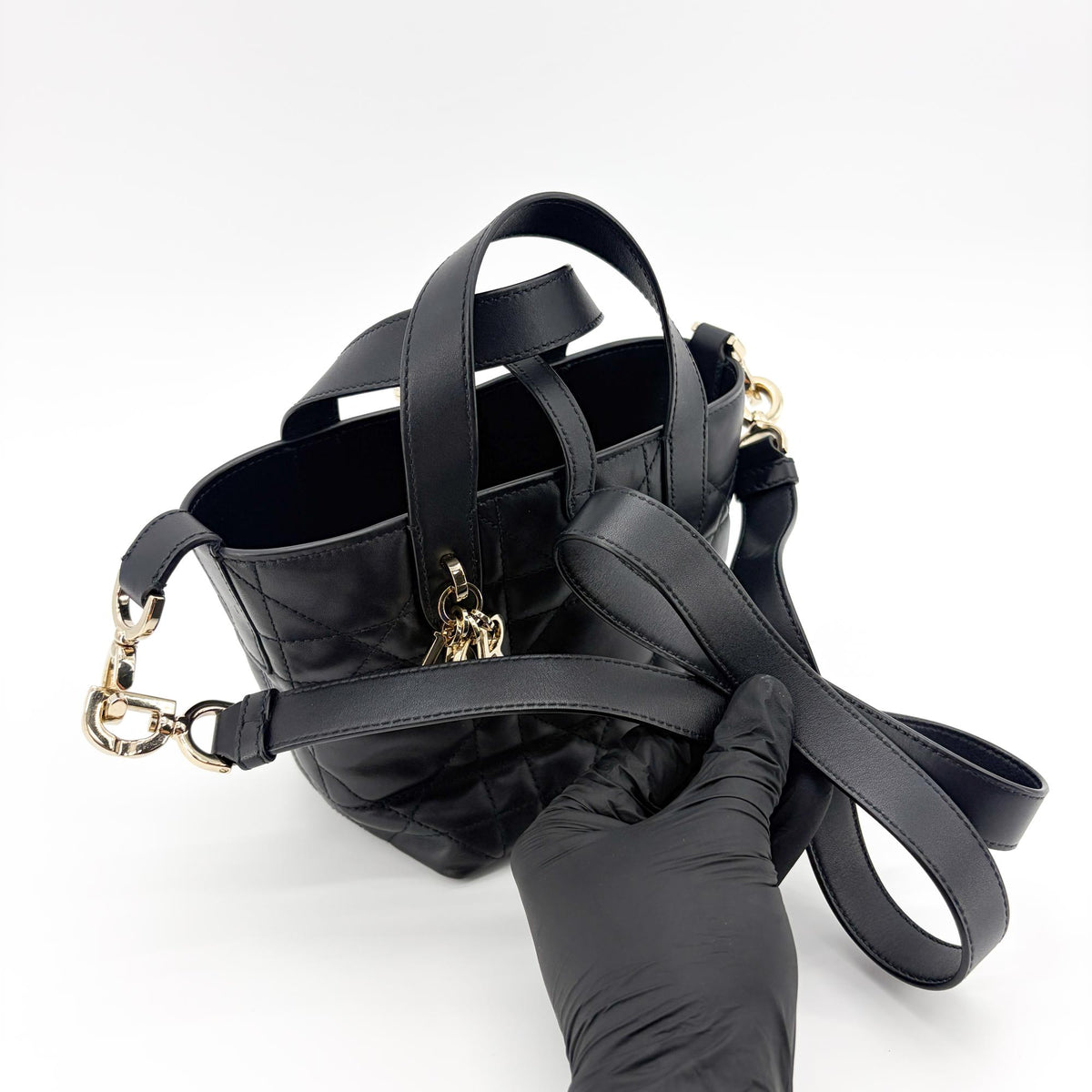 Christian Dior Toujours Vertical Macrocannage Quilt Calfskin Black Leather Tote Bag Bag (Pre-Owned)