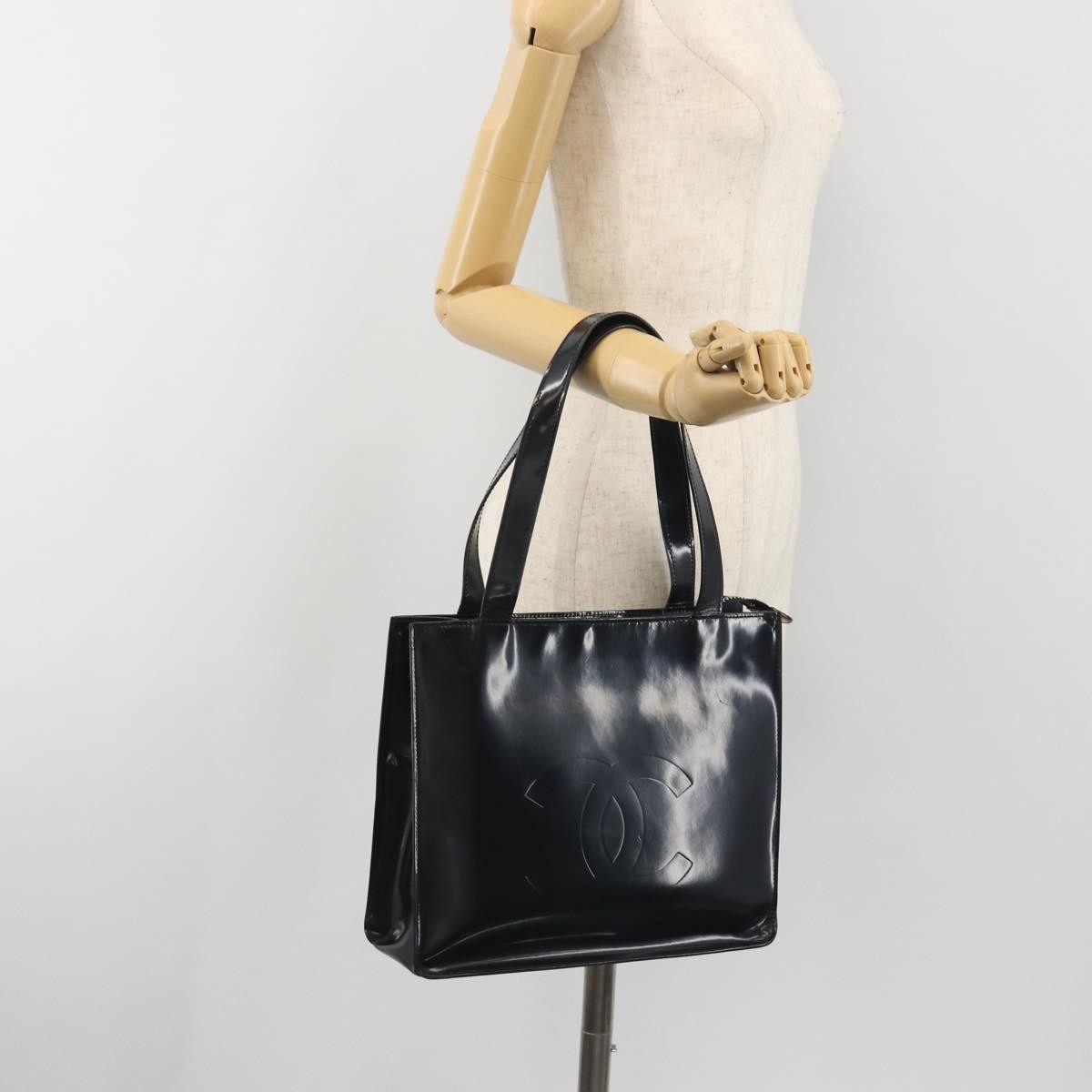 Chanel Vintage Embossed Logo Shoulder Patent Black Patent_Leather Tote Bag Bag (Pre-Owned)