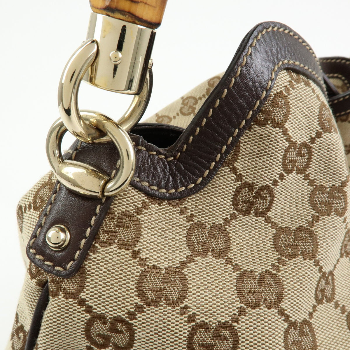 Gucci Bamboo Peggy Hobo Gg Canvas Beige Canvas Shoulder Bag Bag (Pre-Owned)