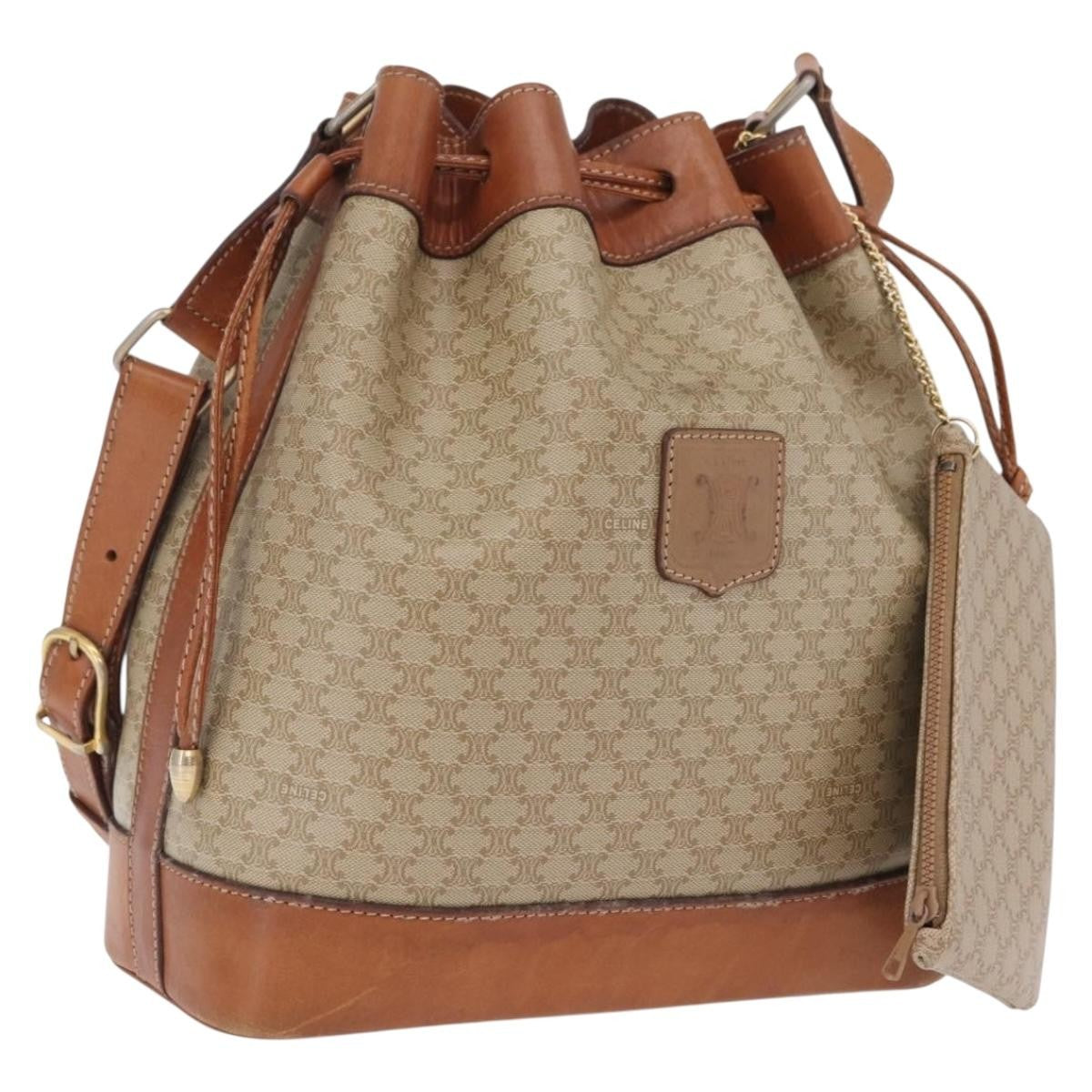 Celine Macadam Shoulder Canvas Beige Canvas Crossbody Bag Bag (Pre-Owned)