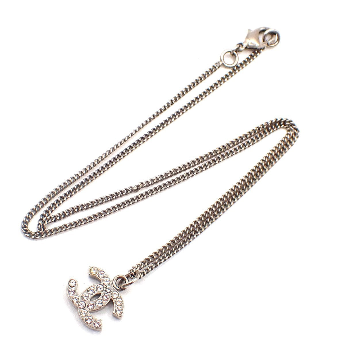 Chanel Vintage Cc Logo Chain Charm Pendant Silver Plated Silver Silver_Plated Necklace Jewelry (Pre-Owned)