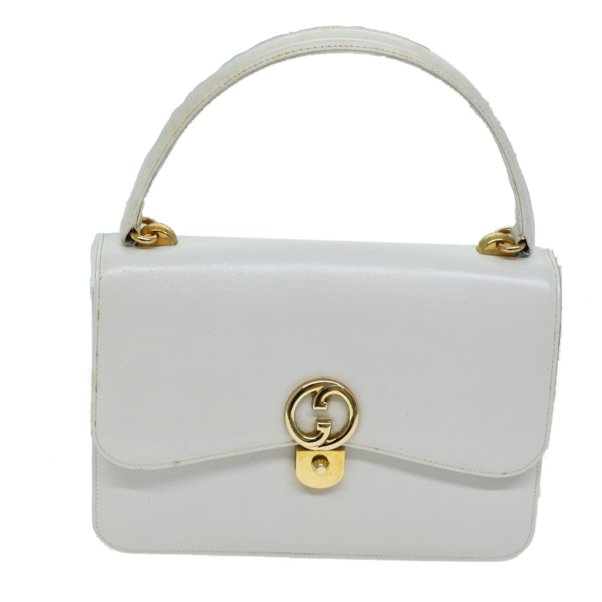 Gucci 1973 Flap Top Handle Leather White Leather Handbag (Pre-Owned)