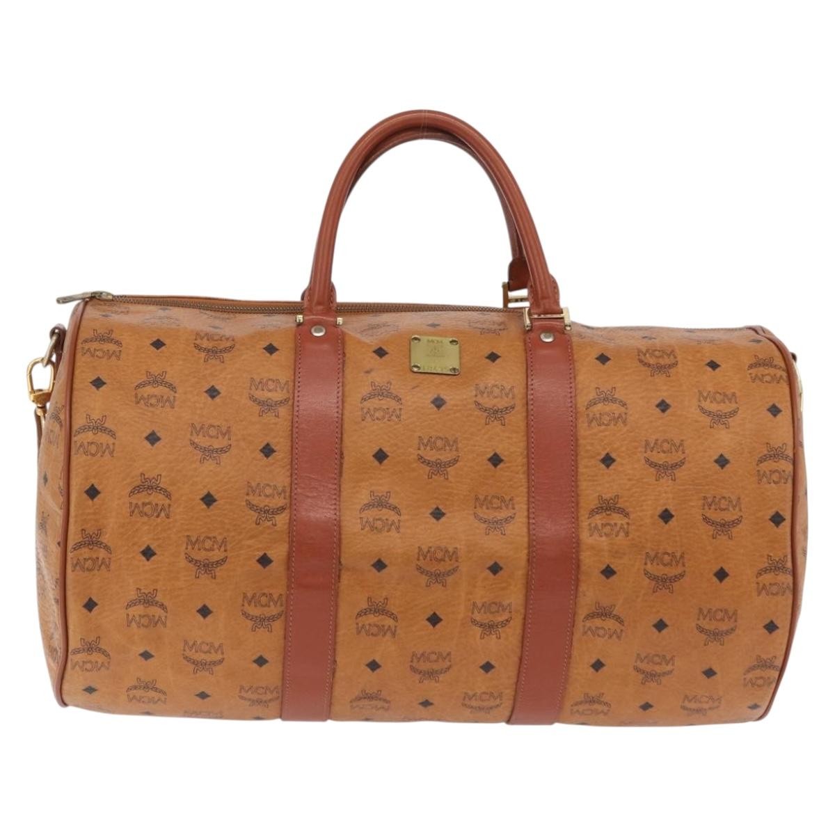 MCM Vicetos Logogram Boston Brown Leather Travel Bag Bag (Pre-Owned)