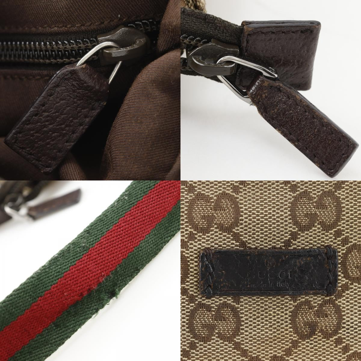 Gucci Web Strap Zip Messenger Gg Canvas And Leather Brown Canvas Shoulder Bag Bag (Pre-Owned)