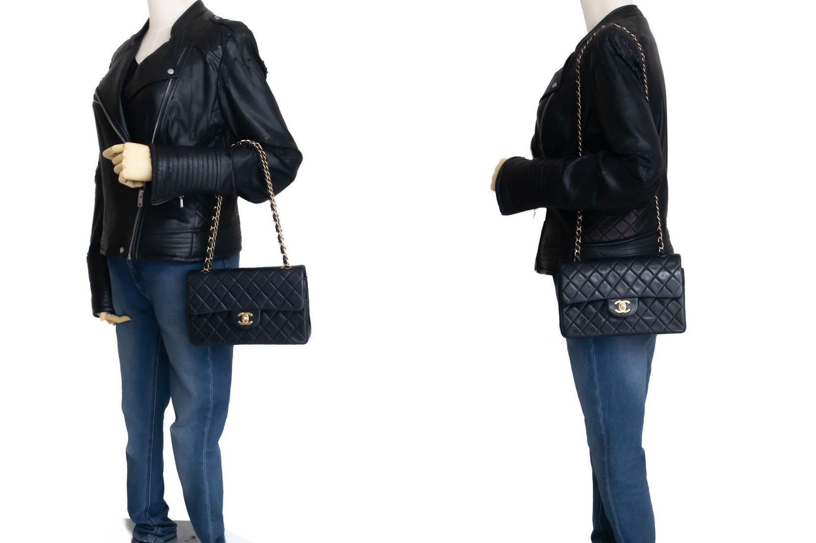 Chanel Classic Flap Lambskin Black Leather Crossbody Bag Bag (Pre-Owned)