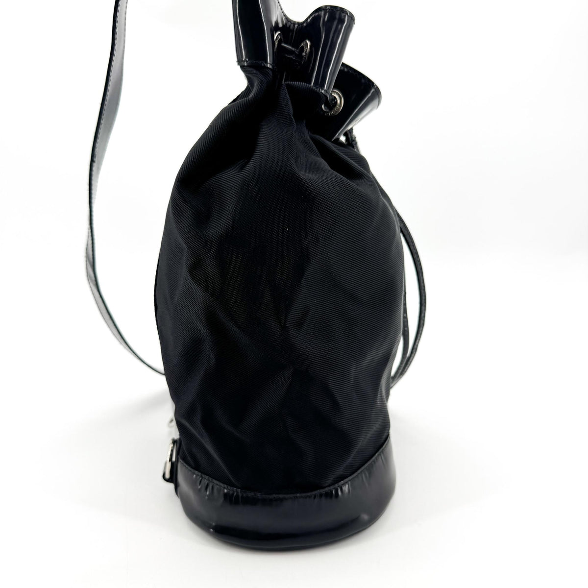 Gucci Vintage Bamboo Drawstring Suede And Leather Black Nylon Backpack Bag (Pre-Owned)