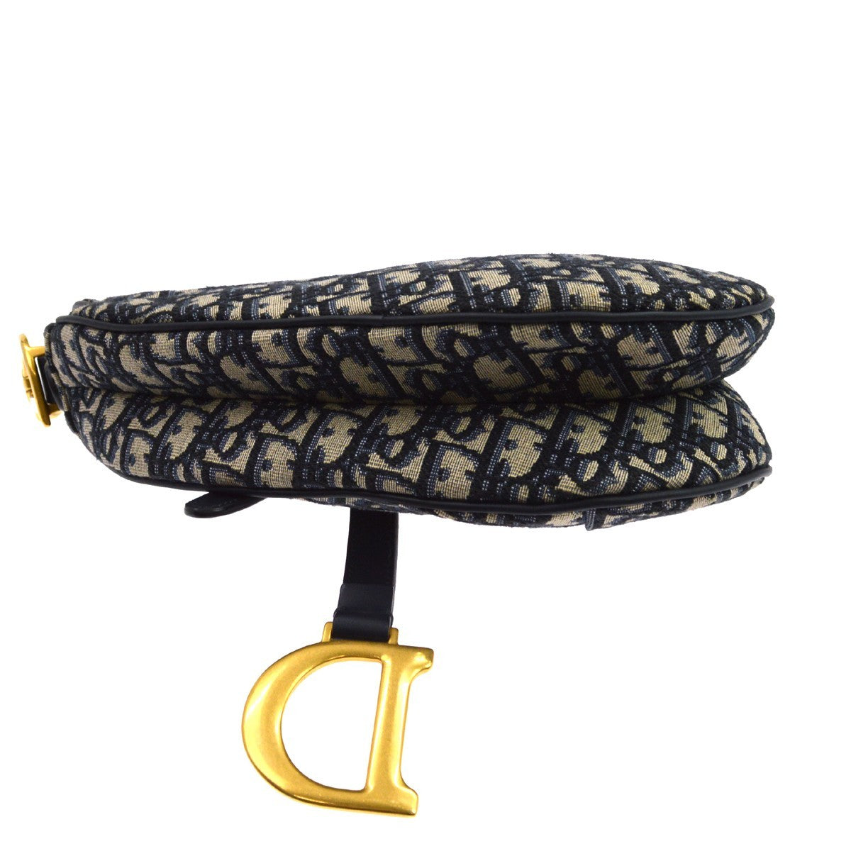 Christian Dior Saddle Handbag With Strap Oblique Canvas Navy Canvas Handbag (Pre-Owned)