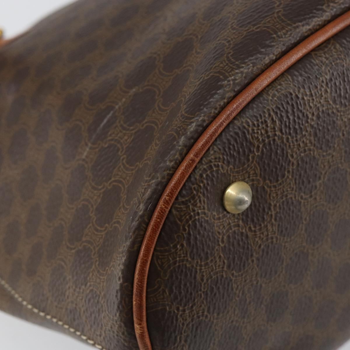 Celine Vintage Macadam Shopper Tote Canvas And Leather Brown Canvas Tote Bag Bag (Pre-Owned)