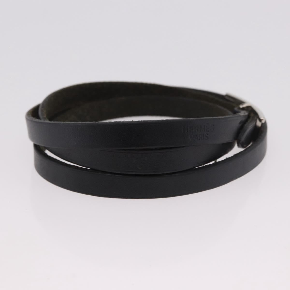 Hermes Hapi 3 Leather With Metal Black Leather Bracelet Jewelry (Pre-Owned)