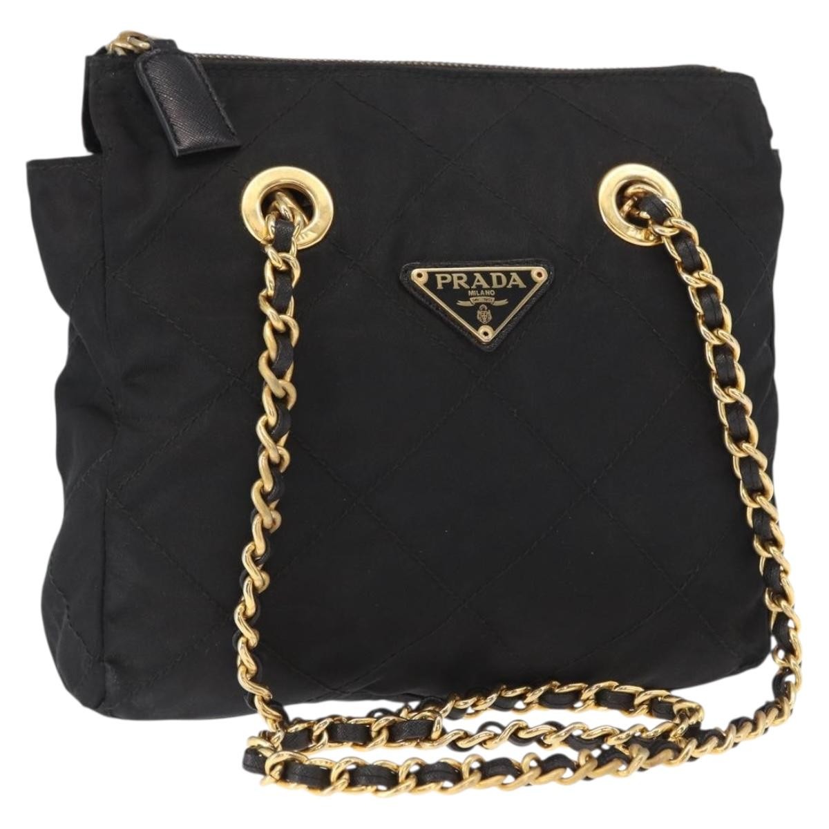 Prada Re-Edition 1995 Chain Tote Quilted Re-Nylon Black Nylon Shoulder Bag Bag (Pre-Owned)