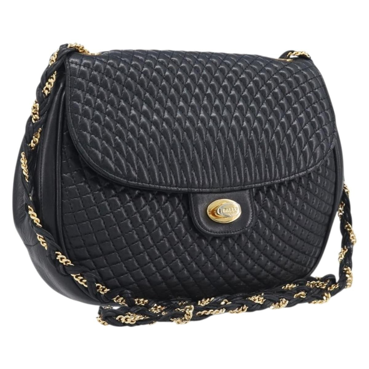 Bally Vintage Quilted Leather Black Leather Shoulder Bag Bag (Pre-Owned)