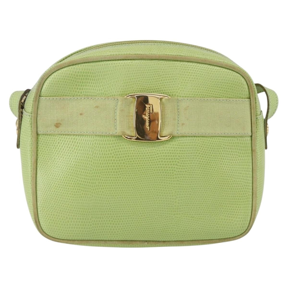 Salvatore Ferragamo Vara Bow Camera Leather Green Leather Shoulder Bag Bag (Pre-Owned)