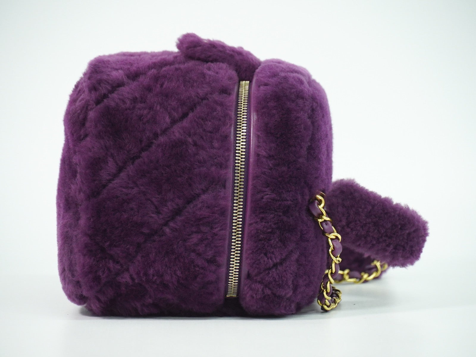 Chanel Coconing Top Handle Vanity Case With Chain Quilted Shearling Purple Faux_Fur Clutche & Pouche Bag (Pre-Owned)
