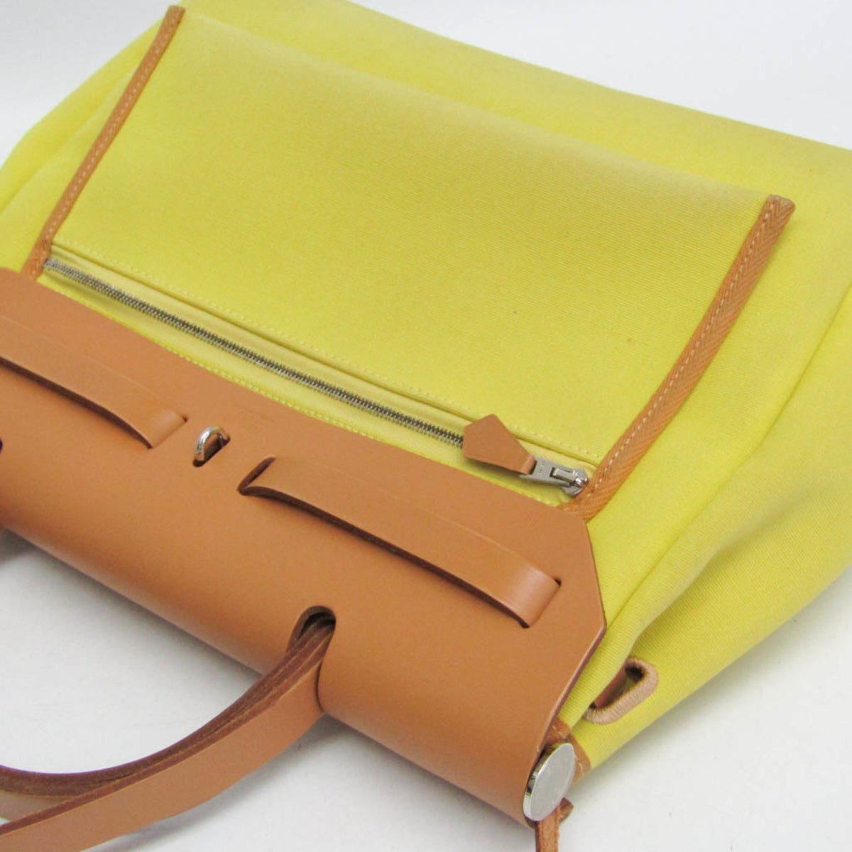 Hermes Herbag Zip Verso Leather And Toile Yellow Canvas Handbag (Pre-Owned)
